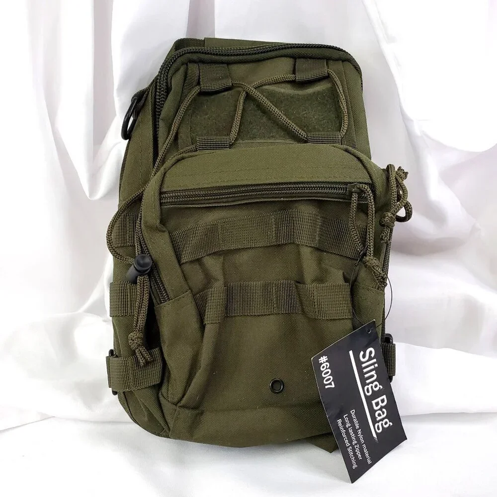 Tactical Olive Green Sling Bag With Concealment Pocket Adjustable Strap NEW